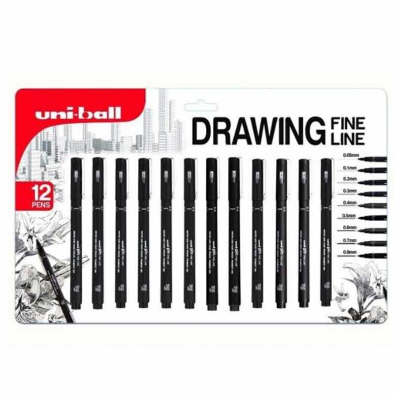 Unipin Fine Liner Drawing Pen Set - 12pc Pack Assorted Lightfast | Waterproof Ink